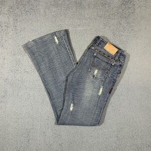 Cream Chroma Distressed Washed Blue Low Rise Jeans Boot Cut Womens 25x28 #2183